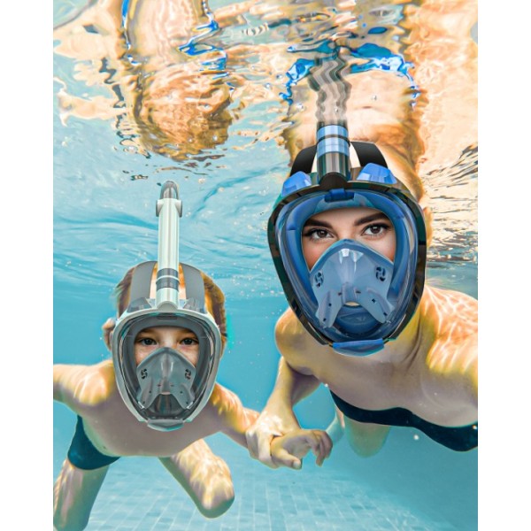 QingSong Kids Snorkel Mask Full Face, Snorkeling Set with Camera Mount, Foldable 180 Degree Panoramic View Snorkeling Gear Anti-Fog Anti-Leak (White/Grey)