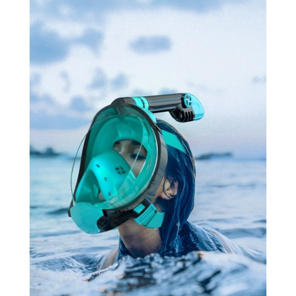QingSong Kids Snorkel Mask Full Face, Snorkeling Set with Camera Mount, Foldable 180 Degree Panoramic View Snorkeling Gear Anti-Fog Anti-Leak (White/Green)